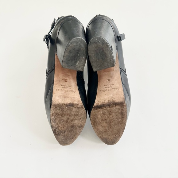 ACNE STUDIOS | “TRACK” BLACK LEATHER TABBED PLATFORM BOOTIES HEEL EXPOSED ZIPPER - Picture 8 of 10